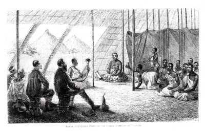 Speke (1827-64) présente Grant (1827-92) à la reine douairière de l